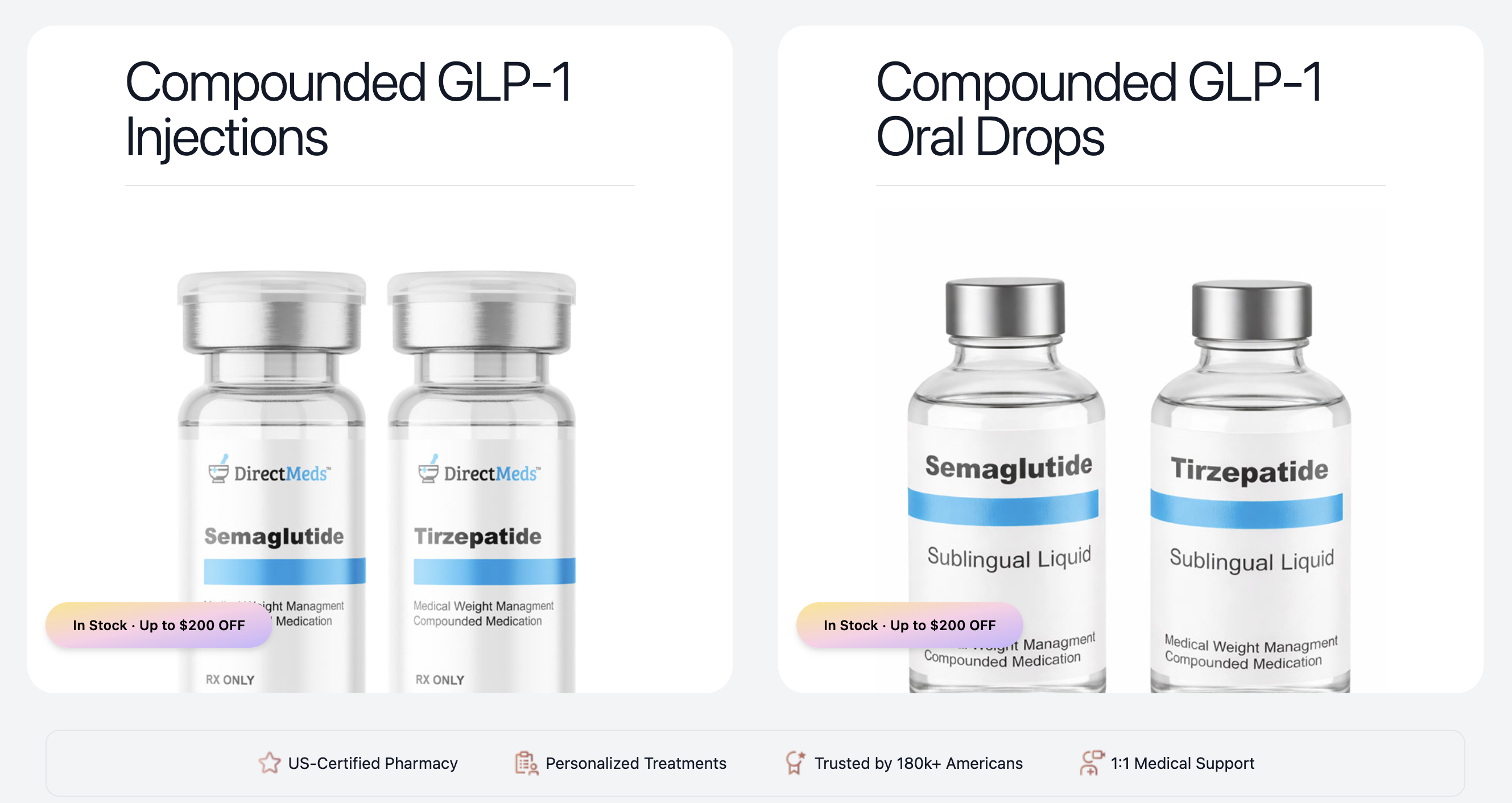 DirectMeds — Compounded GLP-1 Injections & Oral Drops: Semaglutide, Tirzepatide — Up to $200 OFF