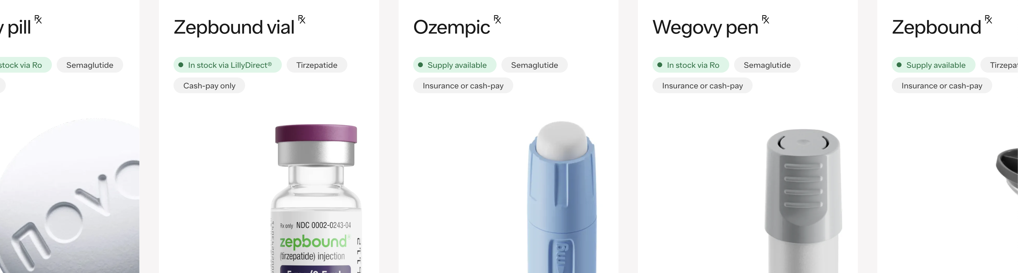 Ro Body Medications — Zepbound Vial, Ozempic, Wegovy Pen, Zepbound Pen